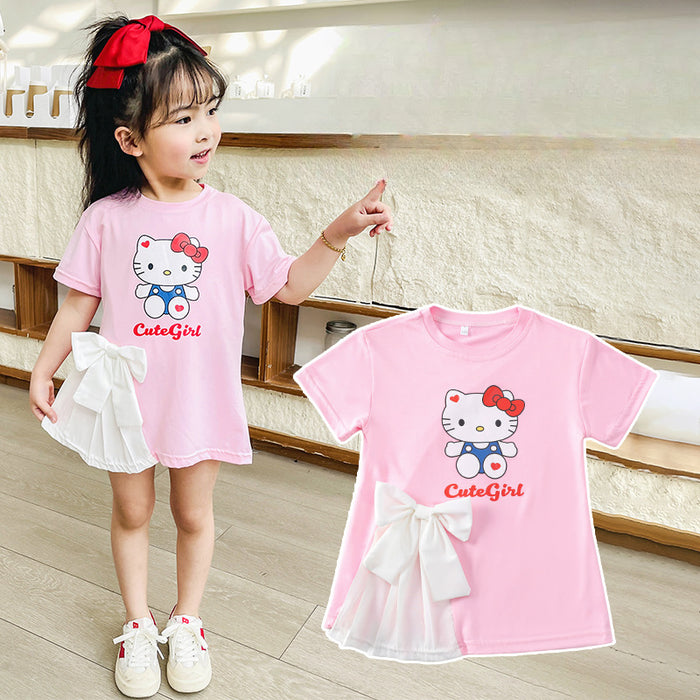 Wholesale New Baby Girl Dresses Fashionable Cute Cartoon Bow T-shirt Skirts for Small and Medium Children JDC-CTS-QNE001