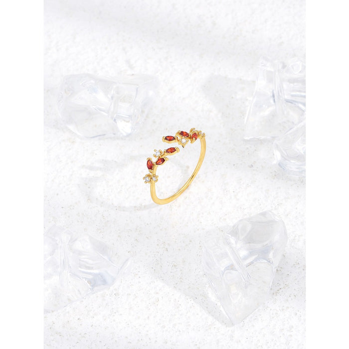 Wholesale Micropaved Colored Zircon Leaf Copper Ring JDC-RS-Mimeng141