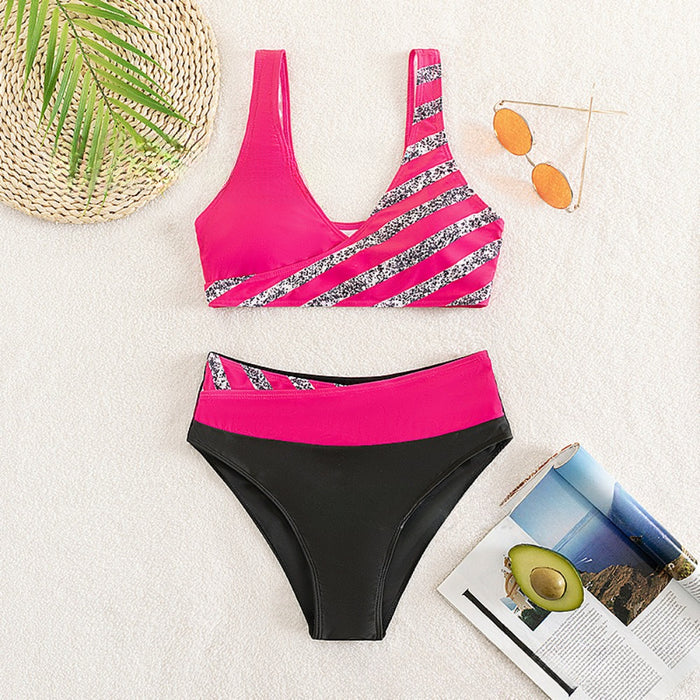 Wholesale Nylon Split Hot Drill Two-piece Swimsuit JDC-SW-XuanM006