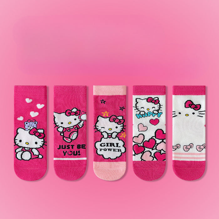 Wholesale 5 Pairs/pack Girls Socks New Sweet Hello Kitty Pink Baby Socks Cartoon Children's Middle Tube Socks Cotton Middle and Small Children JDC-SK-LXWC005