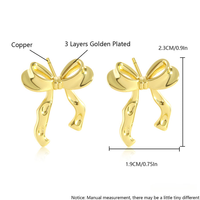 Wholesale Irregular Hollow Zircon Copper Bow Earrings JDC-ES-BaiTian006