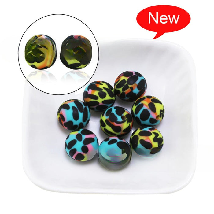 Wholesale 50PCS/PACK Leopard Print Water Transfer Silicone Beads JDC-BDS-HongZhou014