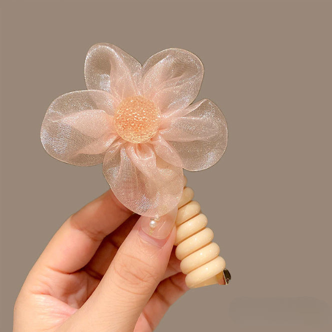 Wholesale Mesh Flower Polyurethane Phone Cord Children's Hair Tie JDC-HS-Yiyan001