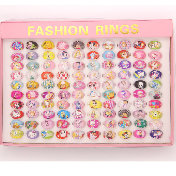 Wholesale 100pcs Children' s cute cartoon ring water thermal transfer acrylic princess ring small gift