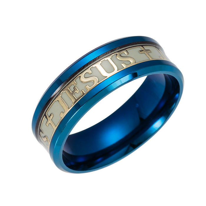 Wholesale Luminous English Letters Printed Titanium Steel Ring JDC-RS-YuYuan007