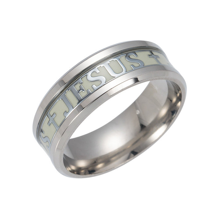 Wholesale Luminous English Letters Printed Titanium Steel Ring JDC-RS-YuYuan007