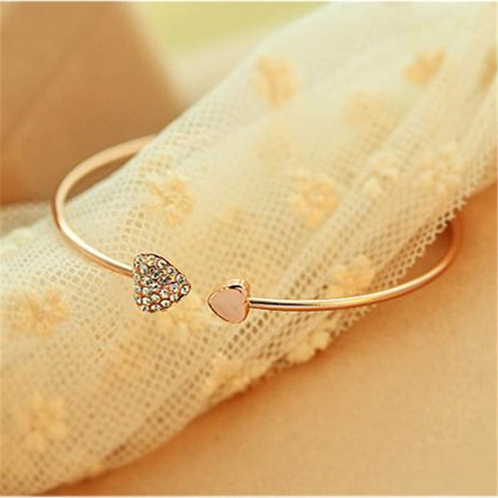 Wholesale full Diamond Love bracelet open gold plated heart bracelet double heart bracelet watch accessories jewelry