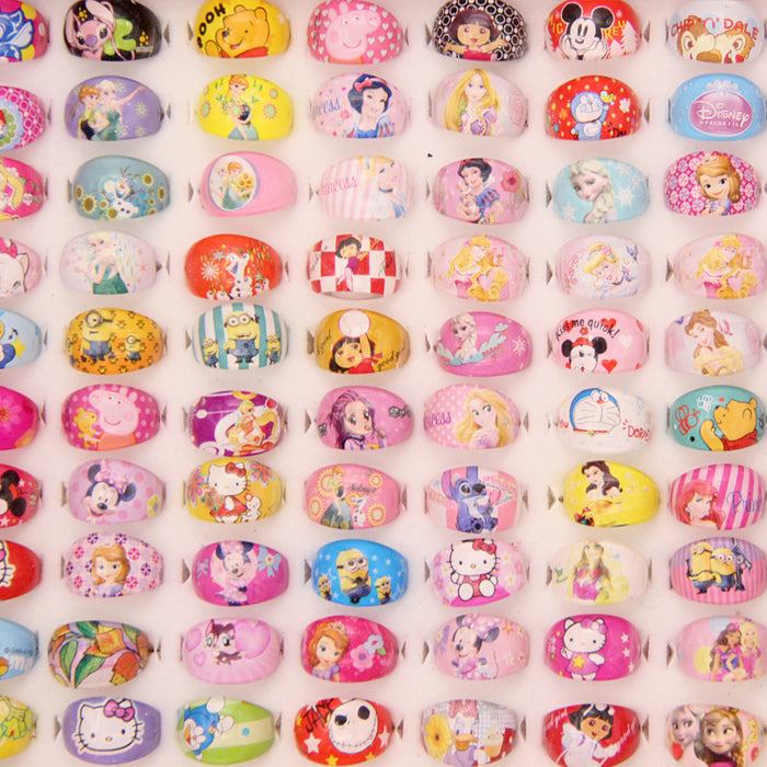 Wholesale 100pcs Children' s cute cartoon ring water thermal transfer acrylic princess ring small gift