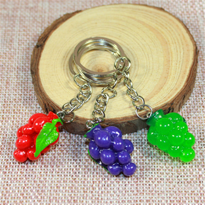 Wholesale Creative Resin Fruit Keychain Simulated Strawberry Grape Pomegranate Watermelon MOQ≥10