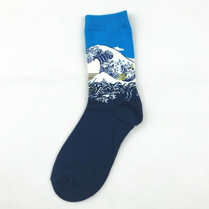 Wholesale Autumn and Winter Men's Socks New Style Personality Literary Retro World Famous Painting Series Men's Socks Oil Painting Socks Factory Direct JDC-SK-CG003