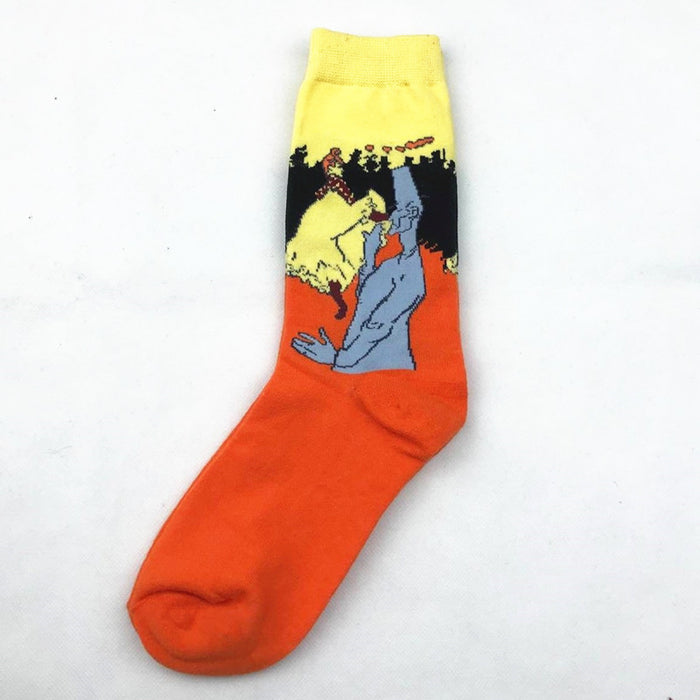 Wholesale Autumn and Winter Men's Socks New Style Personality Literary Retro World Famous Painting Series Men's Socks Oil Painting Socks Factory Direct JDC-SK-CG003