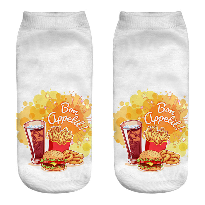 Wholesale Sock Polyester Cotton Breathable Sweat Absorbent Short Tube Burger Fries Series JDC-SK-JunP003