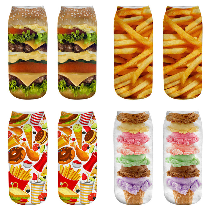 Wholesale Sock Polyester Cotton Breathable Sweat Absorbent Short Tube Burger Fries Series JDC-SK-JunP003