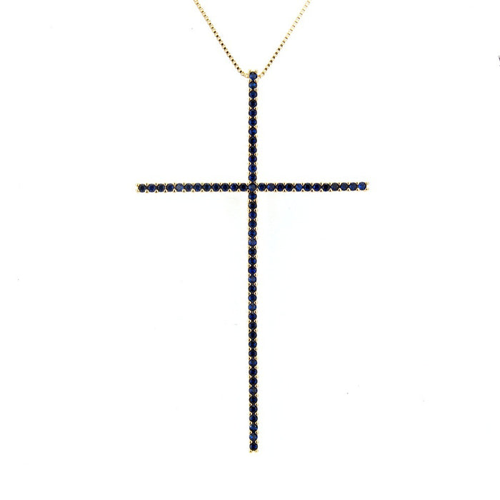 Wholesale Copper Gold Plated Micro-Inlaid Zirconia Large Cross Necklace JDC-NE-BaiTian008