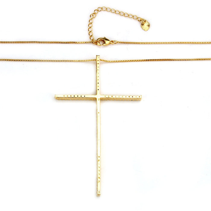 Wholesale Copper Gold Plated Micro-Inlaid Zirconia Large Cross Necklace JDC-NE-BaiTian008