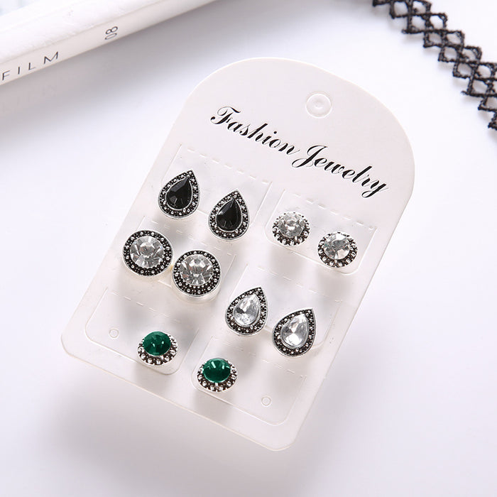 Wholesale retro 5 pairs of imitation gem crystal drop type Bohemian style female earrings