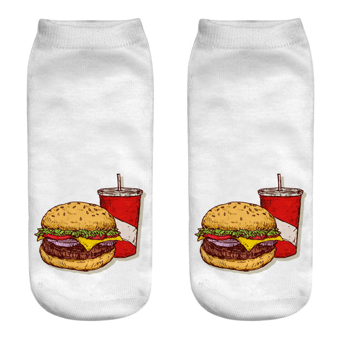 Wholesale Sock Polyester Cotton Breathable Sweat Absorbent Short Tube Burger Fries Series JDC-SK-JunP003