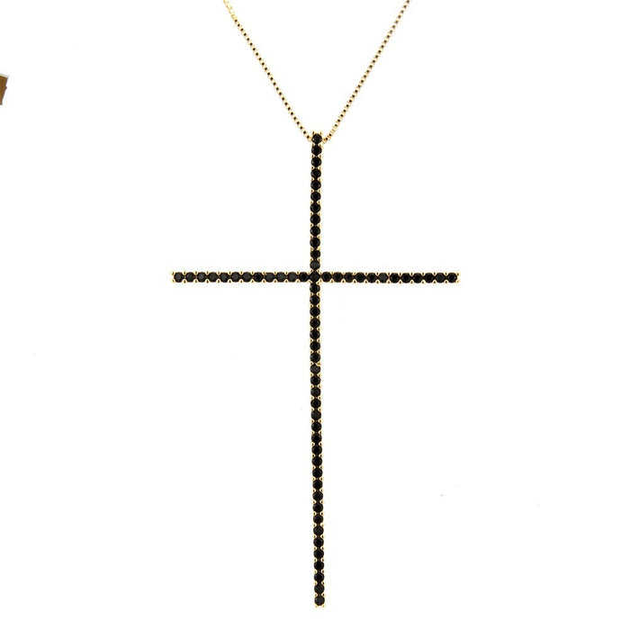 Wholesale Copper Gold Plated Micro-Inlaid Zirconia Large Cross Necklace JDC-NE-BaiTian008