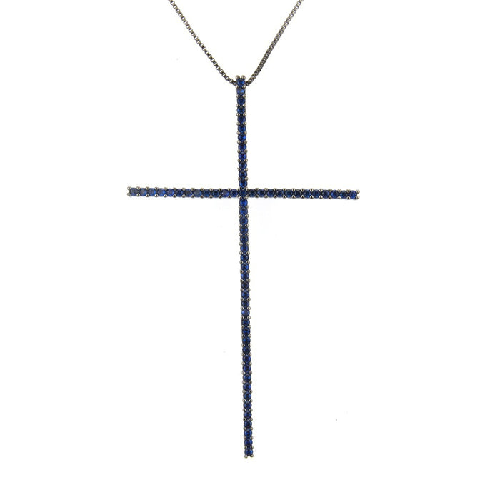 Wholesale Copper Gold Plated Micro-Inlaid Zirconia Large Cross Necklace JDC-NE-BaiTian008