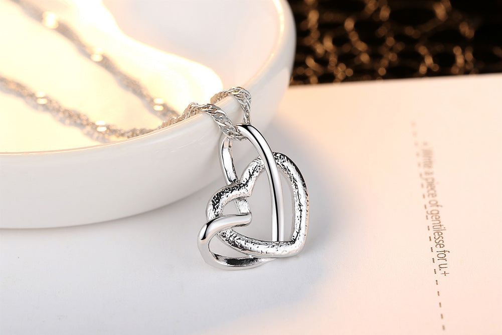 Wholesale Platinum Double Heart Pendant Necklace Copper JDC-NE-Xuanl002