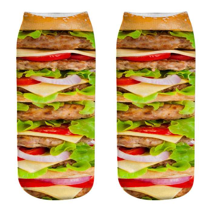 Wholesale Sock Polyester Cotton Breathable Sweat Absorbent Short Tube Burger Fries Series JDC-SK-JunP003