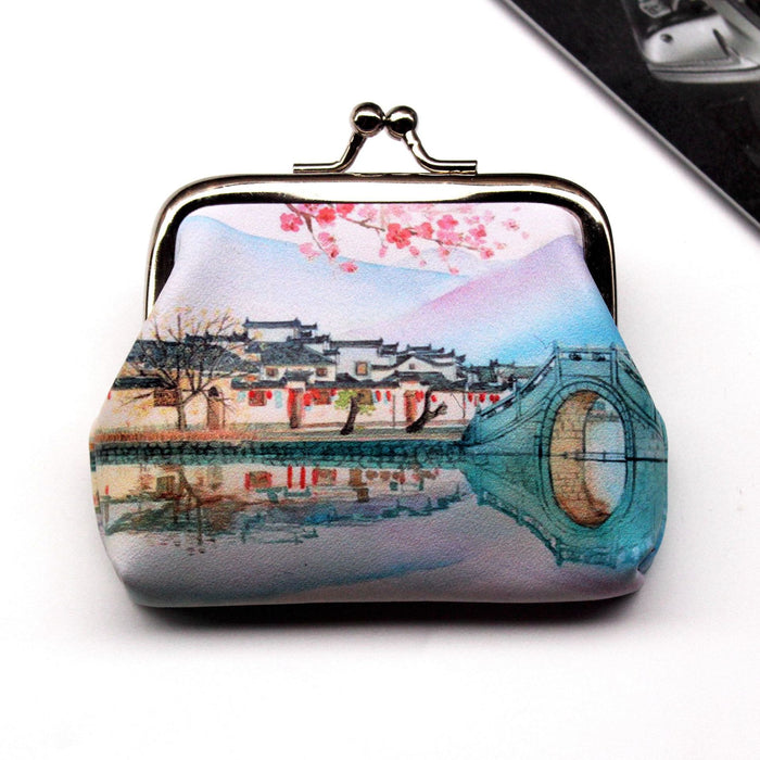 Wholesale Nostalgic Ancient Town Landscape Print Ladies Coin Purse JDC-WT-QW018