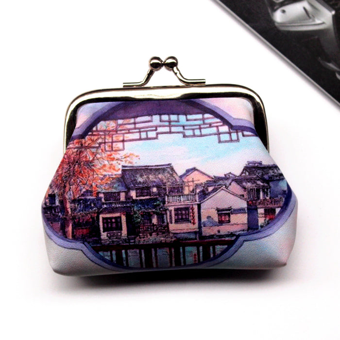 Wholesale Nostalgic Ancient Town Landscape Print Ladies Coin Purse JDC-WT-QW018