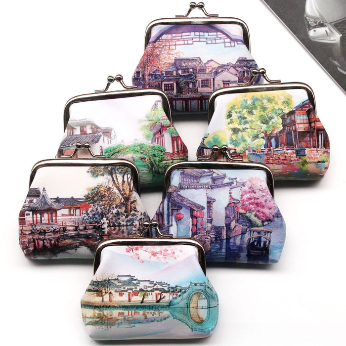 Wholesale Nostalgic Ancient Town Landscape Print Ladies Coin Purse JDC-WT-QW018