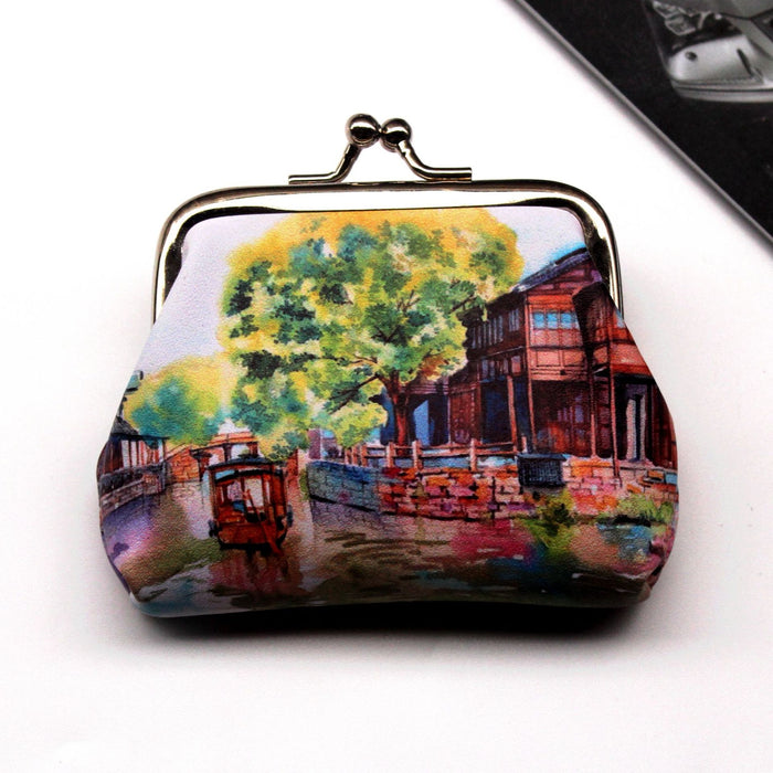 Wholesale Nostalgic Ancient Town Landscape Print Ladies Coin Purse JDC-WT-QW018