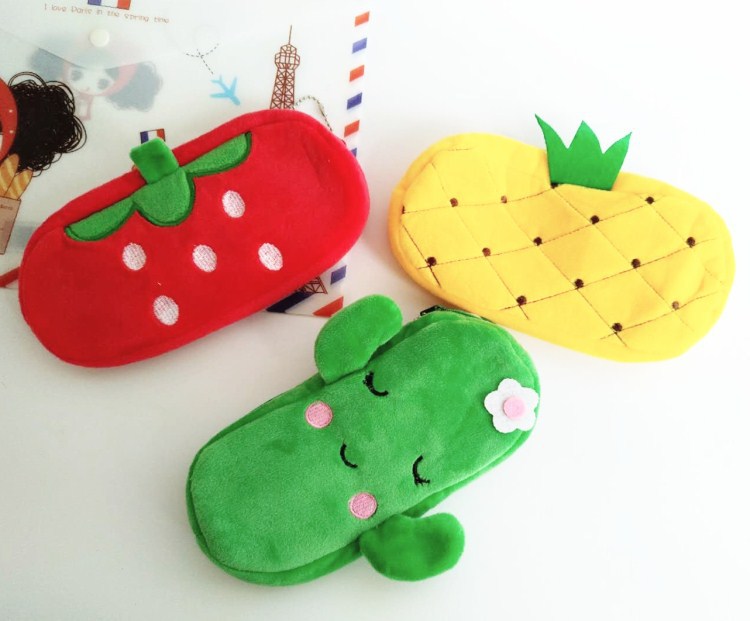 Wholesale Creative Fruit Pencil Case Super Soft Plush Printed Rectangular Stationery Bag Watermelon Dragon Fruit JDC-PB-RC001