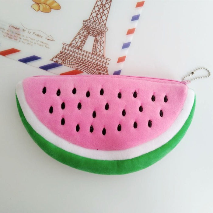 Wholesale Creative Fruit Pencil Case Super Soft Plush Printed Rectangular Stationery Bag Watermelon Dragon Fruit JDC-PB-RC001