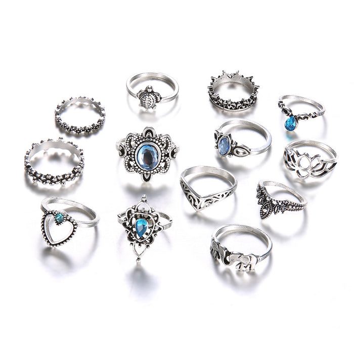 Wholesale  jewelry vintage diamond carved crown Starry Sky Gem 13-piece set combination suit ring