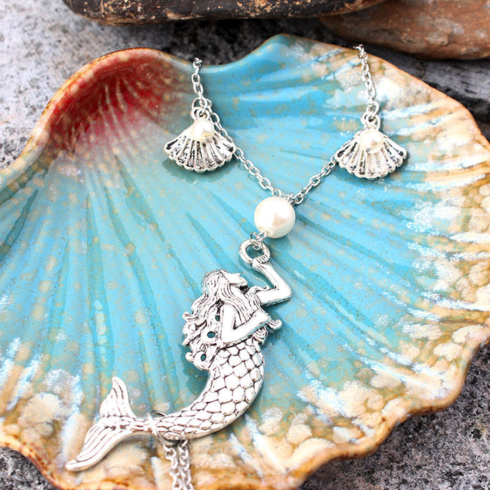 Wholesale   Beach Seaside Mermaid Big Pearl Foot Scallop Small Pearl Anklet