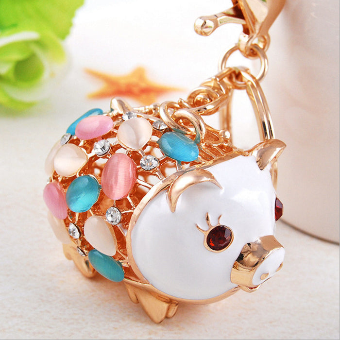 Wholesale Diamond inlaid robot car keychain pendant metal keychain ring
