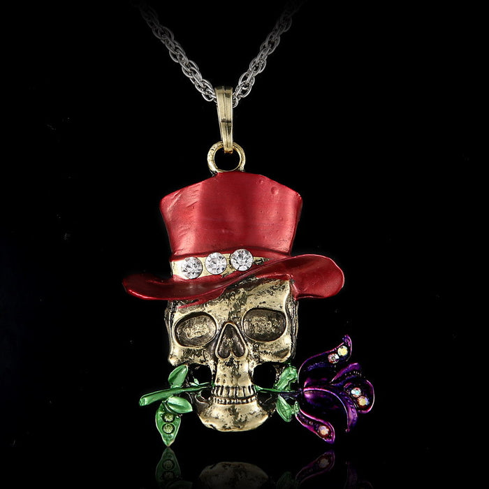 Wholesale of Halloween Retro Diamond Inlaid Skulls Alloy Pendant Necklace JDC-NE-GangM004