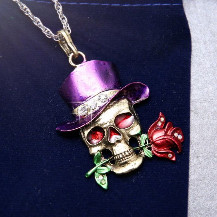 Wholesale of Halloween Retro Diamond Inlaid Skulls Alloy Pendant Necklace JDC-NE-GangM004