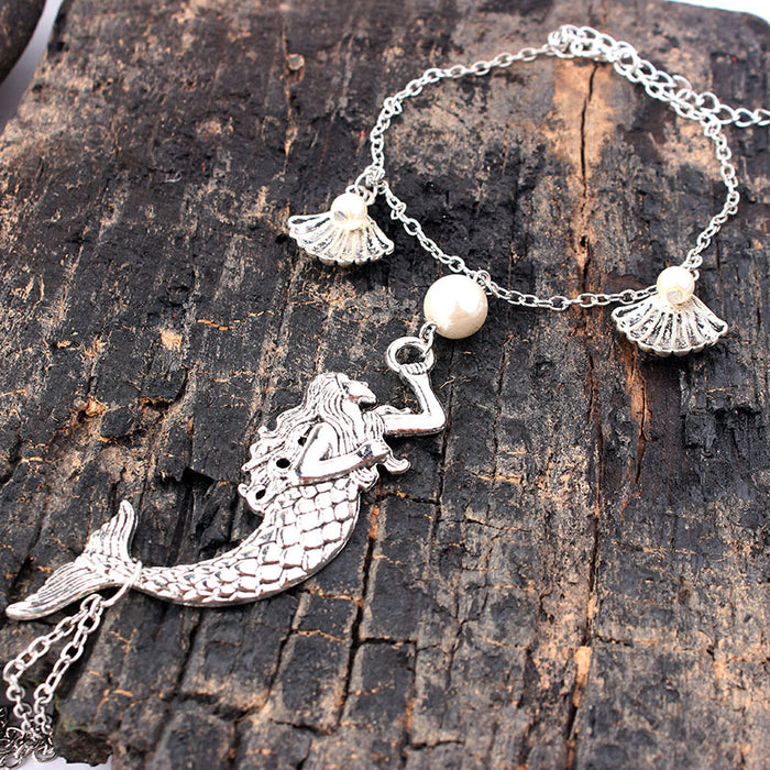 Wholesale   Beach Seaside Mermaid Big Pearl Foot Scallop Small Pearl Anklet