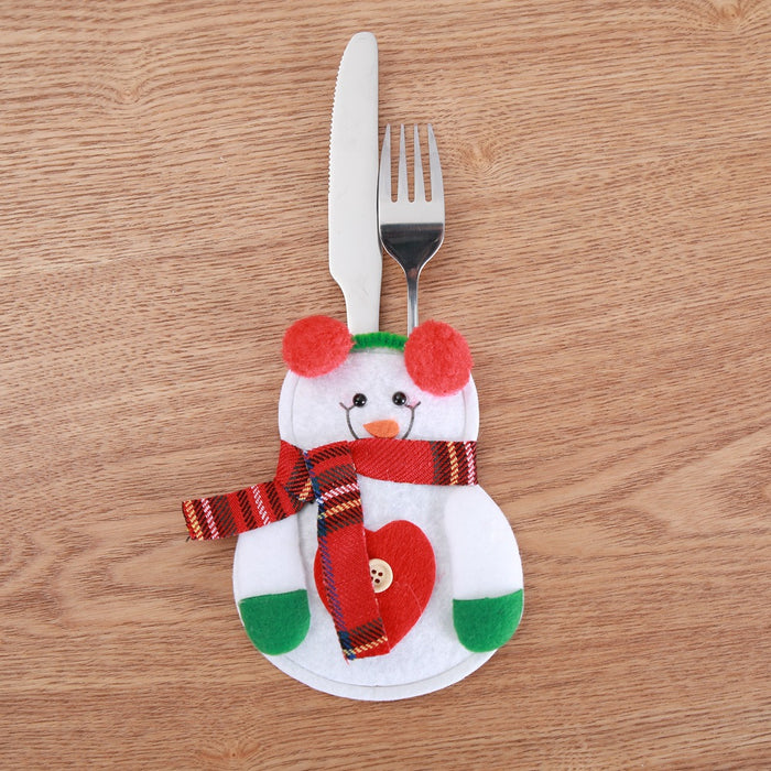 Wholesale Christmas Decoration Little Snowman Knife and Fork Bag Creative Home Table Cutlery Set Christmas Snowman Knife and Fork Set