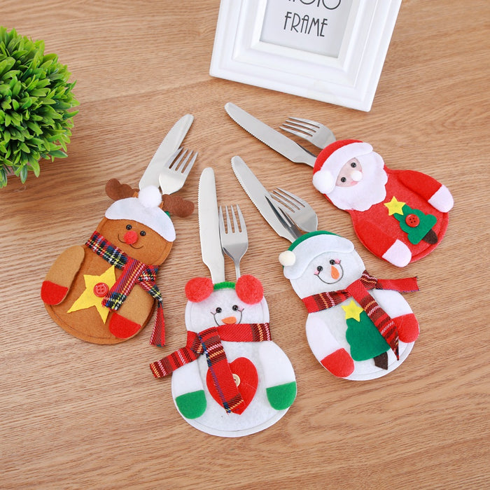 Wholesale Christmas Decoration Little Snowman Knife and Fork Bag Creative Home Table Cutlery Set Christmas Snowman Knife and Fork Set