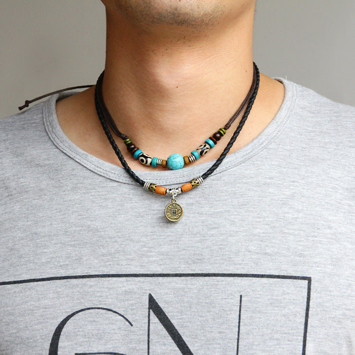Wholesale PU Turquoise Solid Color Men's Necklace JDC-NE-QiN015