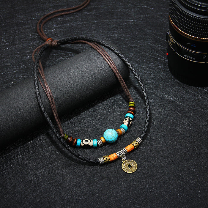 Wholesale PU Turquoise Solid Color Men's Necklace JDC-NE-QiN015