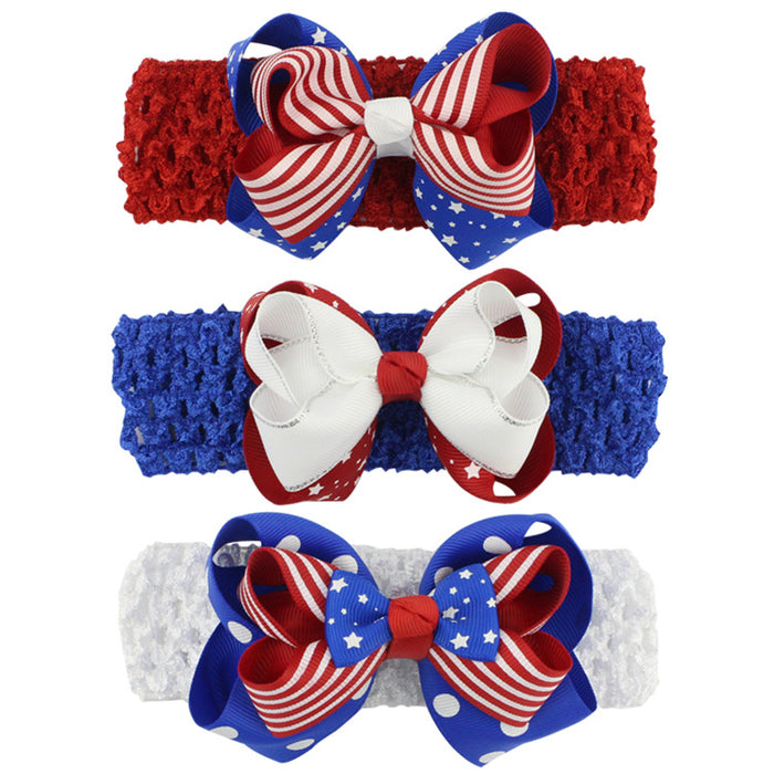 Wholesale American Independence Day Flag Stars Children's Bow Fabric Headband JDC-HD-HeZhuo004