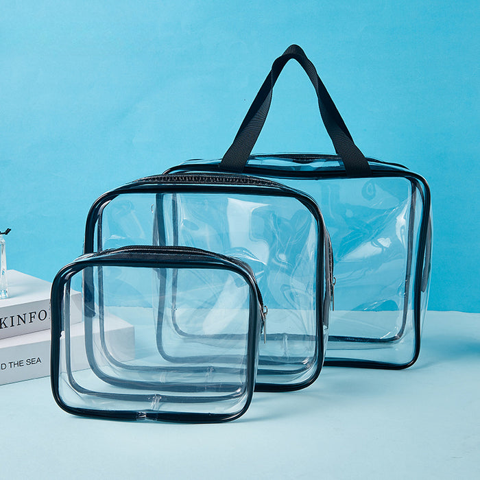 Wholesale PVC Transparent Toiletry Bag Cosmetic Bag Three-piece Set JDC-CB-HanDuo001