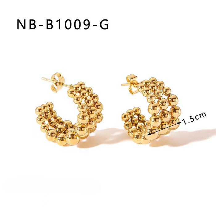 Wholesale Stainless Steel 18K Gold Plated C Shape Ball Earrings JDC-ES-ChengBing002