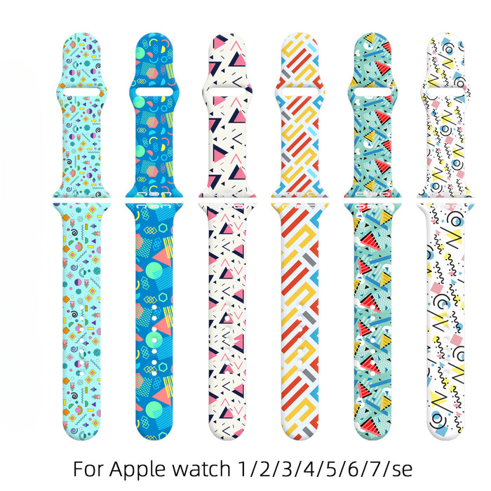 Wholesale Silicone Geometric Print Printed Watch Strap JDC-WD-NuoQi095