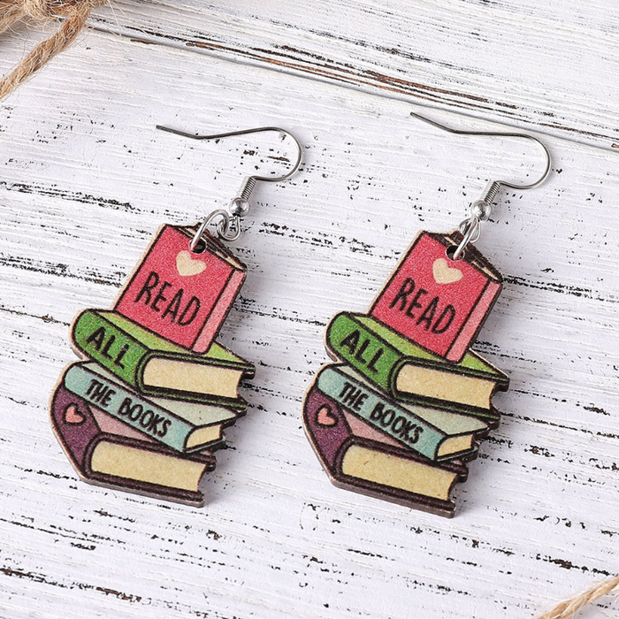 Wholesale earrings Textbook double-sided painted wooden earrings JDC-ES-ChL019