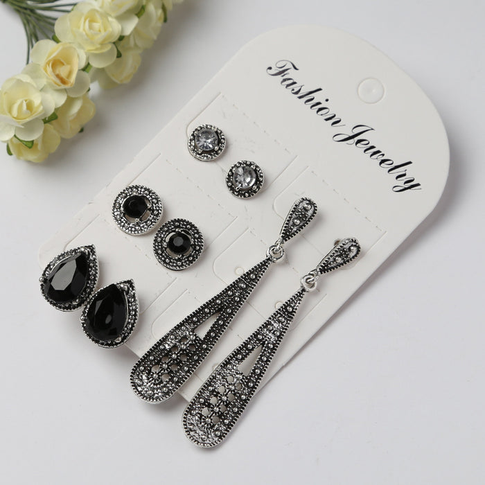 Wholesale Earrings Alloy Retro Hollow Waterdrop Rhinestone MOQ≥2 4 Pairs Set JDC-ES-ZL031