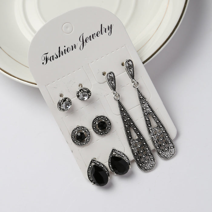 Wholesale Earrings Alloy Retro Hollow Waterdrop Rhinestone MOQ≥2 4 Pairs Set JDC-ES-ZL031