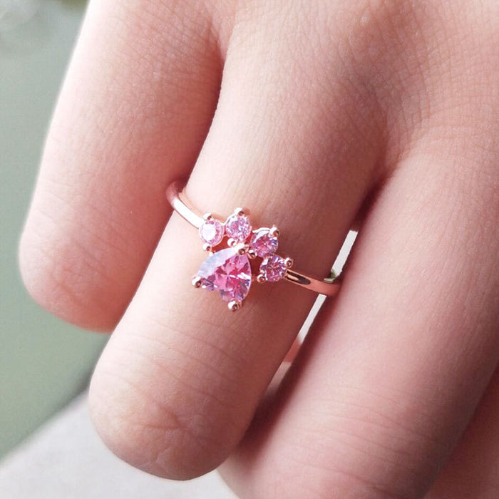 Wholesale Cute cartoon opening adjustable cat paw cat footprint zircon ring electroplated silver animal copper jewelry