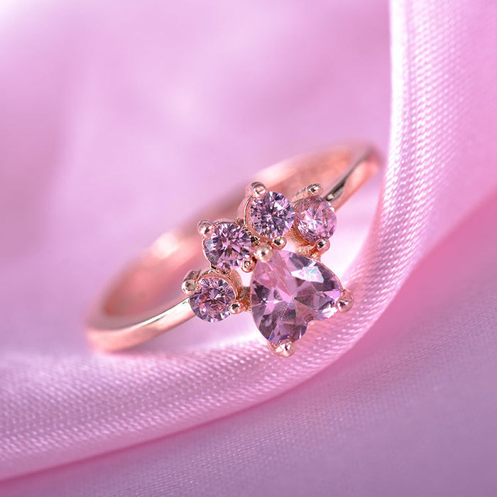 Wholesale Cute cartoon opening adjustable cat paw cat footprint zircon ring electroplated silver animal copper jewelry